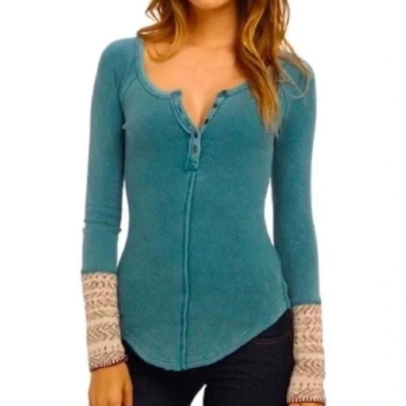 Free People Alpine Cuff Thermal in Teal (Size M) - Picture 1 of 8